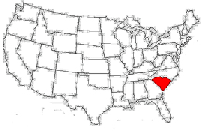 USA map showing location of South Carolina